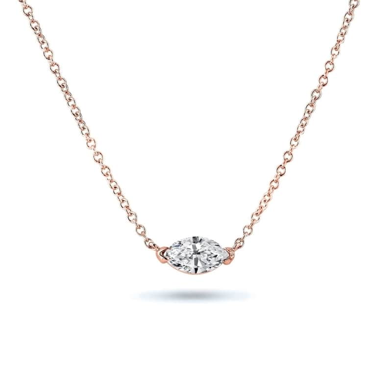 Auriya 3/4cttw East West Marquise Solitaire Diamond Necklace 14k Gold (J-K, I1-I2) - Rose