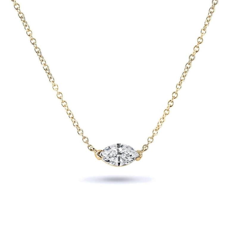 Auriya 3/4cttw East West Marquise Solitaire Diamond Necklace 14k Gold (J-K, I1-I2) - Yellow