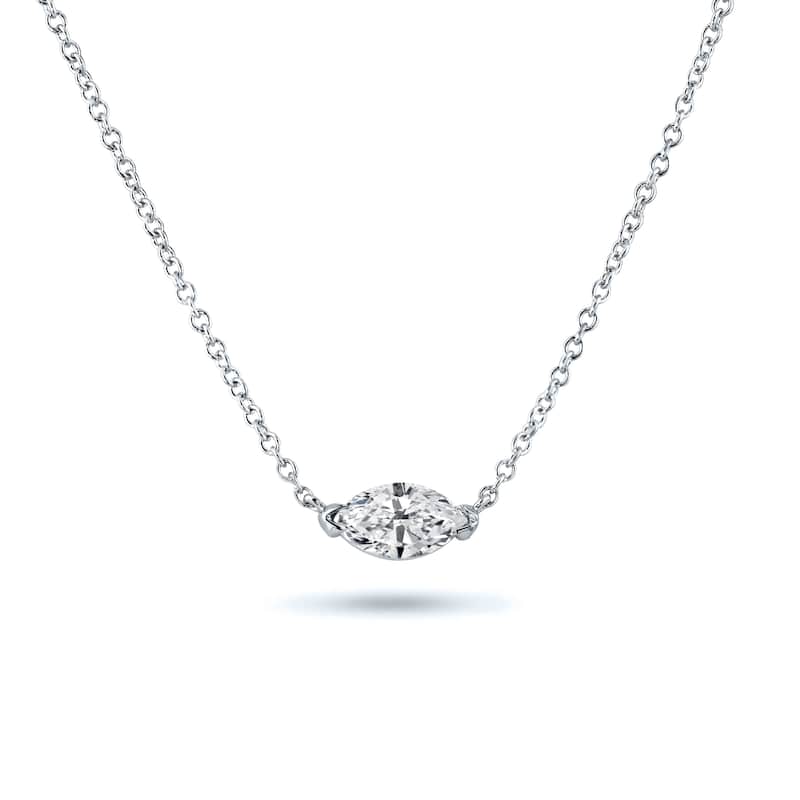 Auriya 3/4cttw East West Marquise Solitaire Diamond Necklace 14k Gold (J-K, I1-I2)