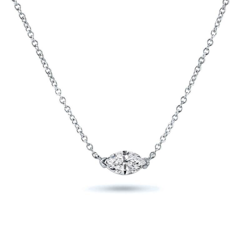 Auriya 3/4cttw East West Marquise Solitaire Diamond Necklace 14k Gold (J-K, I1-I2) - White