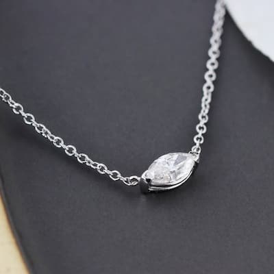 Auriya 3/4cttw East West Marquise Solitaire Diamond Necklace 14k Gold (J-K, I1-I2)