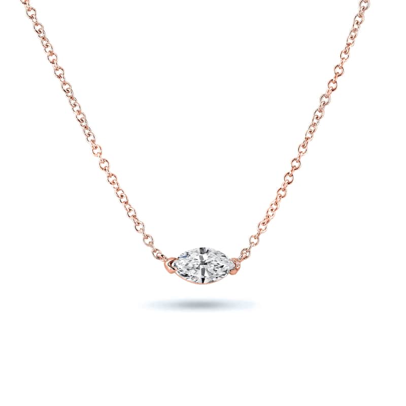 Auriya 1/2cttw East West Marquise Solitaire Diamond Necklace 14k Gold (J-K, I1-I2)