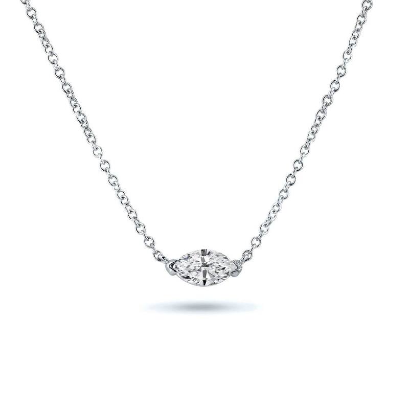 Auriya 1/2cttw East West Marquise Solitaire Diamond Necklace 14k Gold (J-K, I1-I2) - White