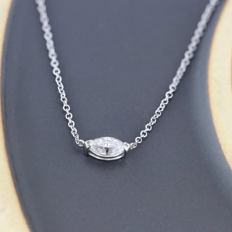 Auriya 1/2cttw East West Marquise Solitaire Diamond Necklace 14k Gold (J-K, I1-I2)