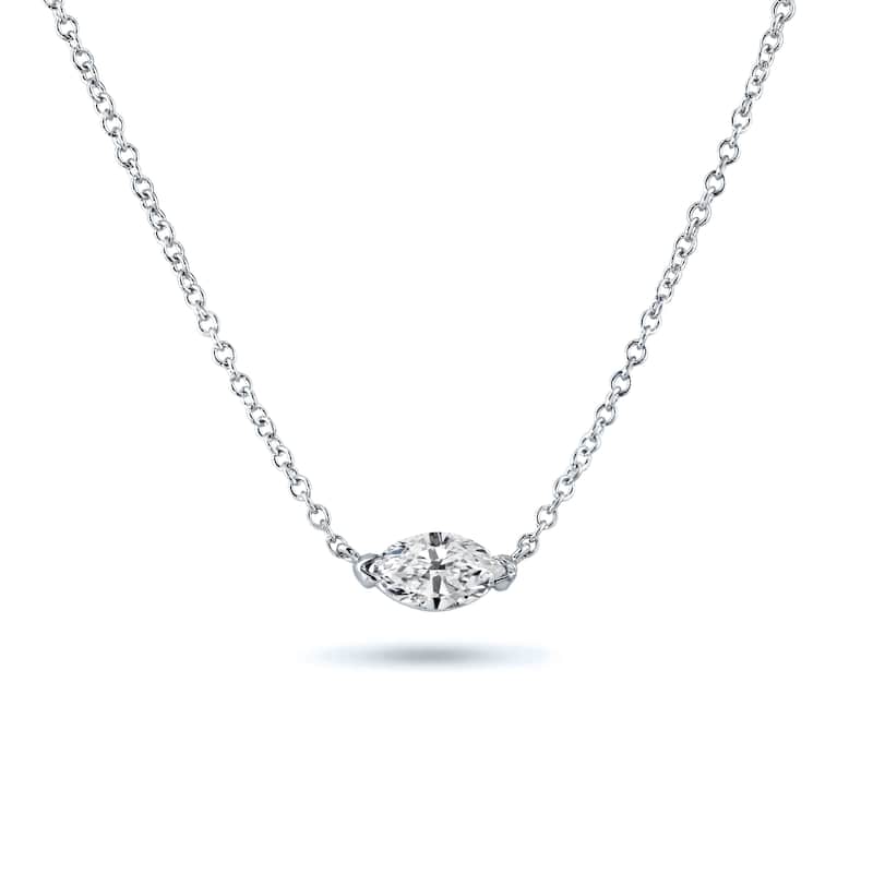 Auriya 1/2cttw East West Marquise Solitaire Diamond Necklace 14k Gold (J-K, I1-I2)