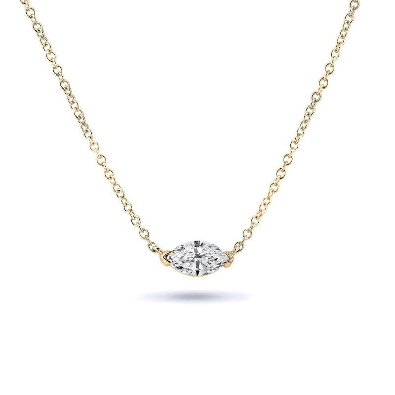 Auriya 1/2cttw East West Marquise Solitaire Diamond Necklace 14k Gold (J-K, I1-I2) - Yellow