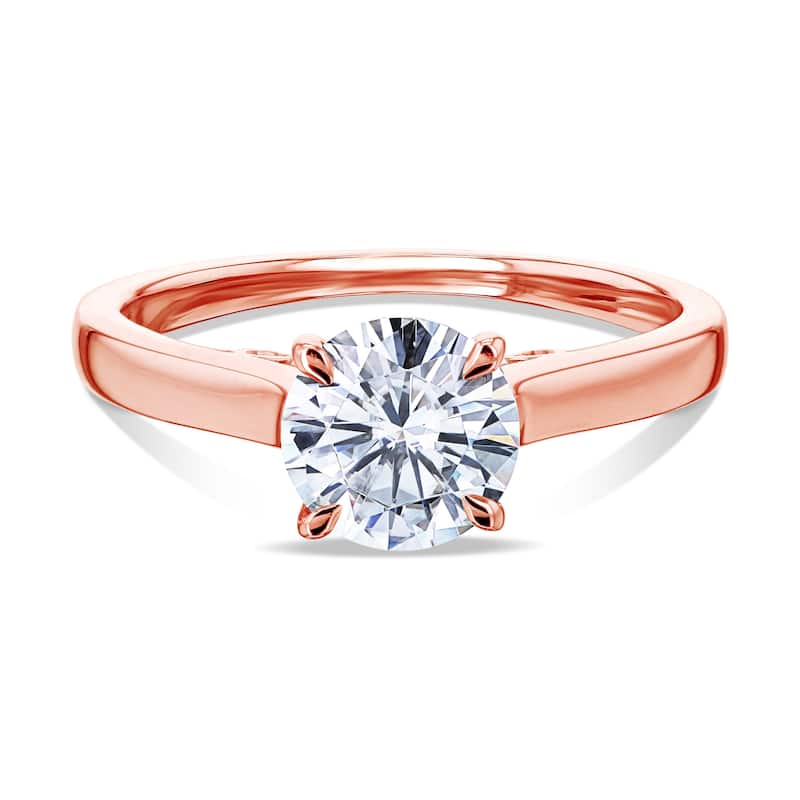 Annello by Kobelli 14k Gold 1ct Round Forever One Moissanite Solitaire Volutes W-Prongs Engagement Ring (DEF/VS) - 6.5 - Rose