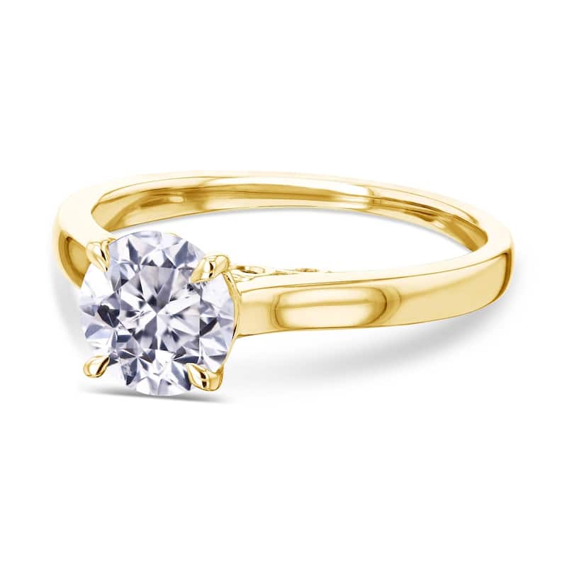 Kobelli 1 Carat Natural Diamond 14k Solid Gold Round Solitaire Volutes W-Prongs Engagement Ring