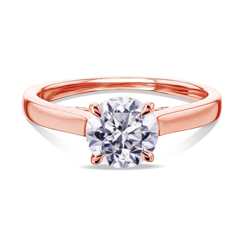 Kobelli 1 Carat Natural Diamond 14k Solid Gold Round Solitaire Volutes W-Prongs Engagement Ring
