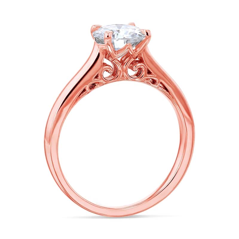 Kobelli 1 Carat Natural Diamond 14k Solid Gold Round Solitaire Volutes W-Prongs Engagement Ring