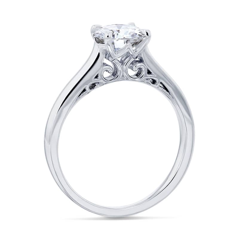 Kobelli 1 Carat Natural Diamond 14k Solid Gold Round Solitaire Volutes W-Prongs Engagement Ring