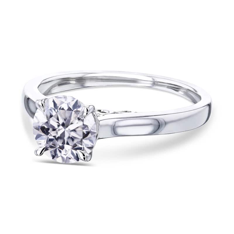 Kobelli 1 Carat Natural Diamond 14k Solid Gold Round Solitaire Volutes W-Prongs Engagement Ring
