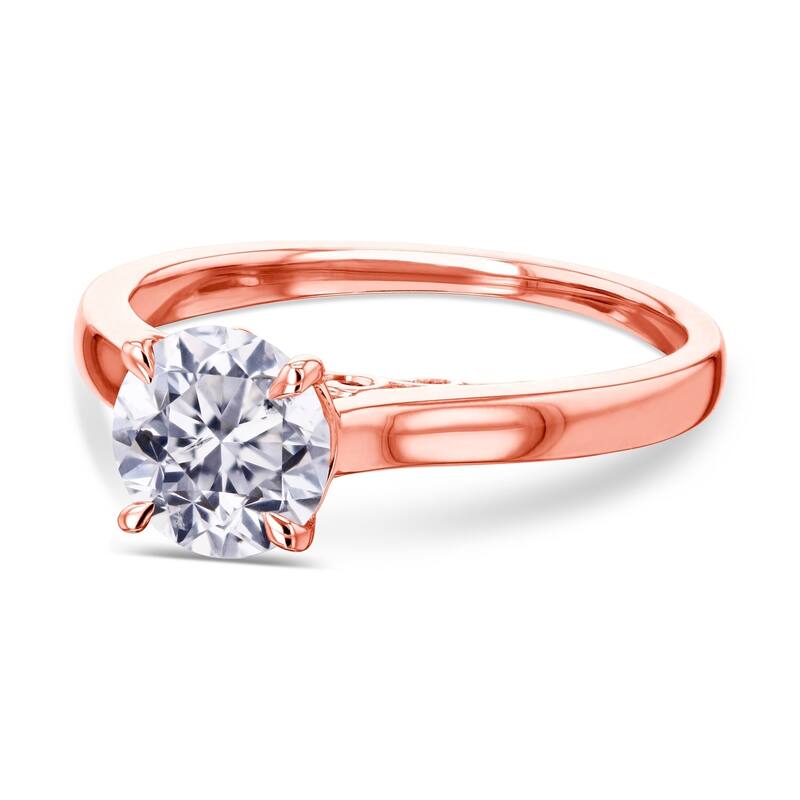 Kobelli 1 Carat Natural Diamond 14k Solid Gold Round Solitaire Volutes W-Prongs Engagement Ring