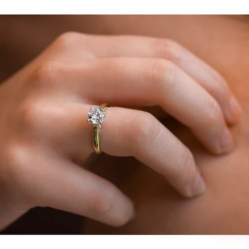 Kobelli 1 Carat Natural Diamond 14k Solid Gold Round Solitaire Volutes W-Prongs Engagement Ring
