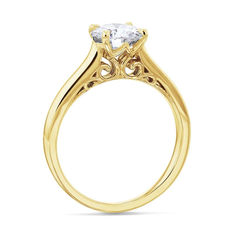 Kobelli 1 Carat Natural Diamond 14k Solid Gold Round Solitaire Volutes W-Prongs Engagement Ring