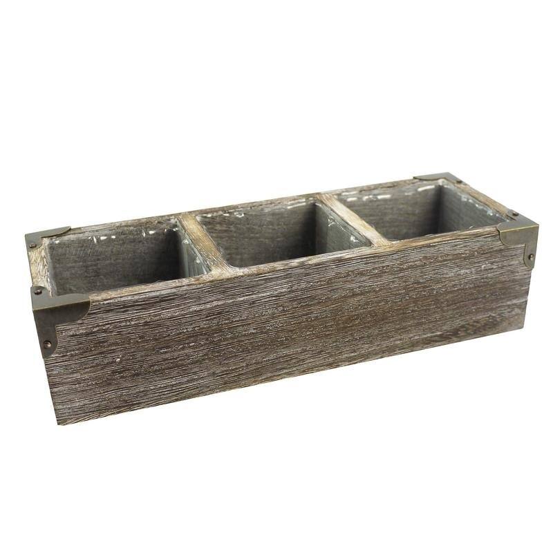 Wooden 3 Compartment Planter Pot Organizer Storage - Brown