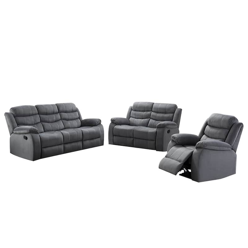 Jim Grey Upholstered Reclining Living Room 3 Piece Sofa Set