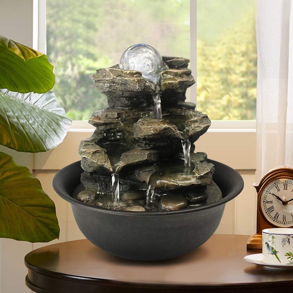 Shop Rock Cascading Tabletop Fountain Waterfall Feature With Led