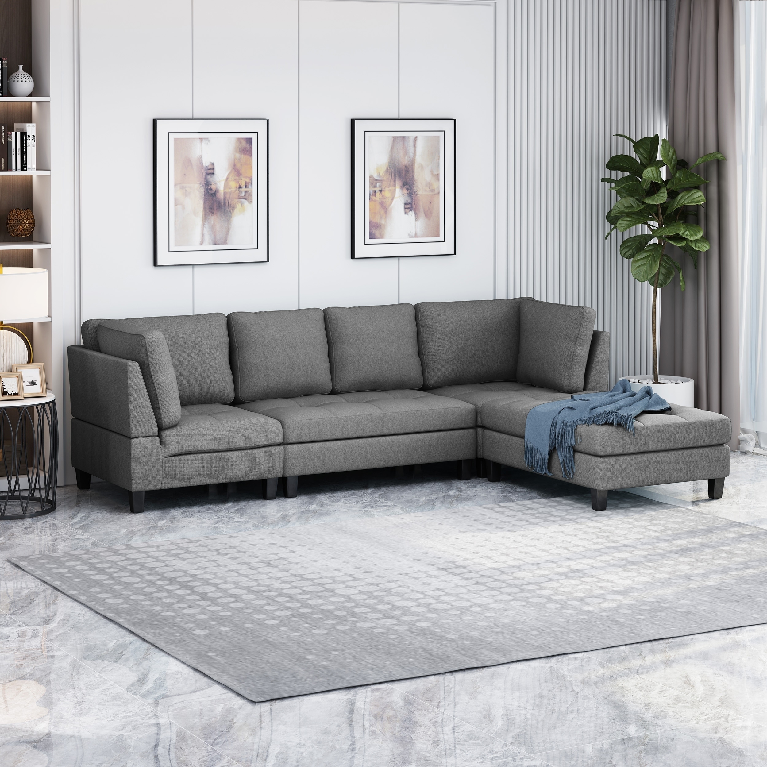Beckett Contemporary Fabric Sectional Sofa With Ottoman By Fabric Sectional Sofa With Ottoman