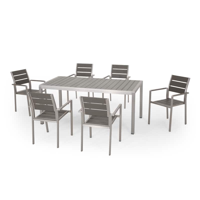 Cape Coral Outdoor 6-seater Aluminum Dining Set by Christopher Knight Home - Gray+Silver