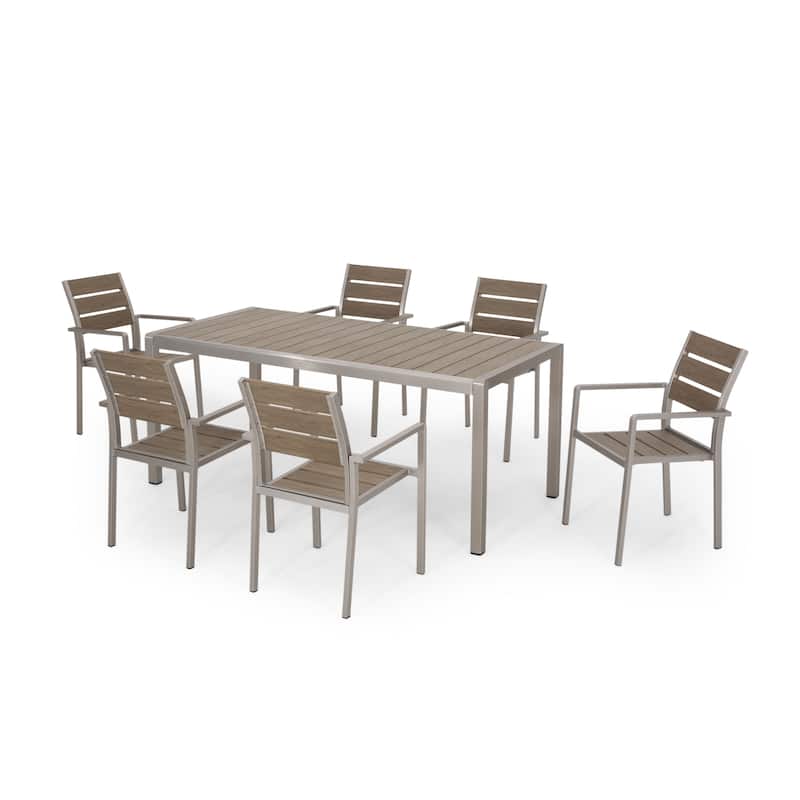 Cape Coral Outdoor 6-seater Aluminum Dining Set by Christopher Knight Home - Natural Finish+Silver