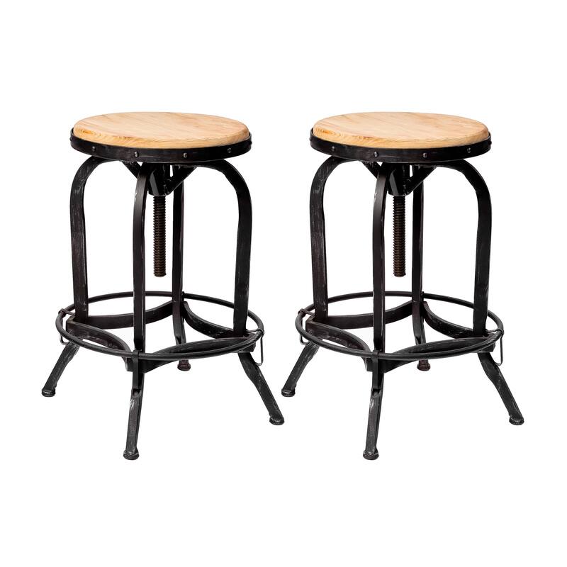 Farmdale Industrial Reclaimed Firwood Adjustable Height Swivel Bar Stool (Set of 2) by Christopher Knight Home - Natural Antique+Black