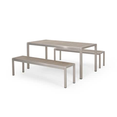 Cape Coral Faux Wood/ Aluminum Outdoor Picnic Table And Bench Set by Christopher Knight Home