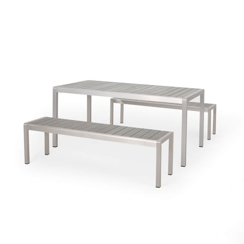 Cape Coral Faux Wood/ Aluminum Outdoor Picnic Table And Bench Set by Christopher Knight Home - Gray+Silver