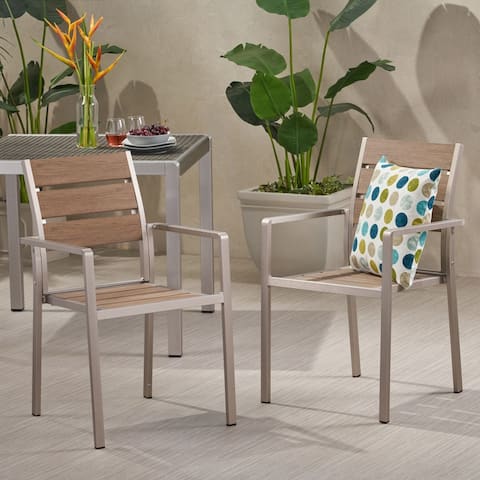 Cape Coral Outdoor Modern Aluminum Dining Chair with Faux Wood Seat (Set of 2) by Christopher Knight Home