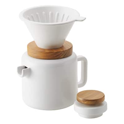 BonJour Ceramic Coffee and Tea 4-Cup Pour-Over Coffee Set, Matte White