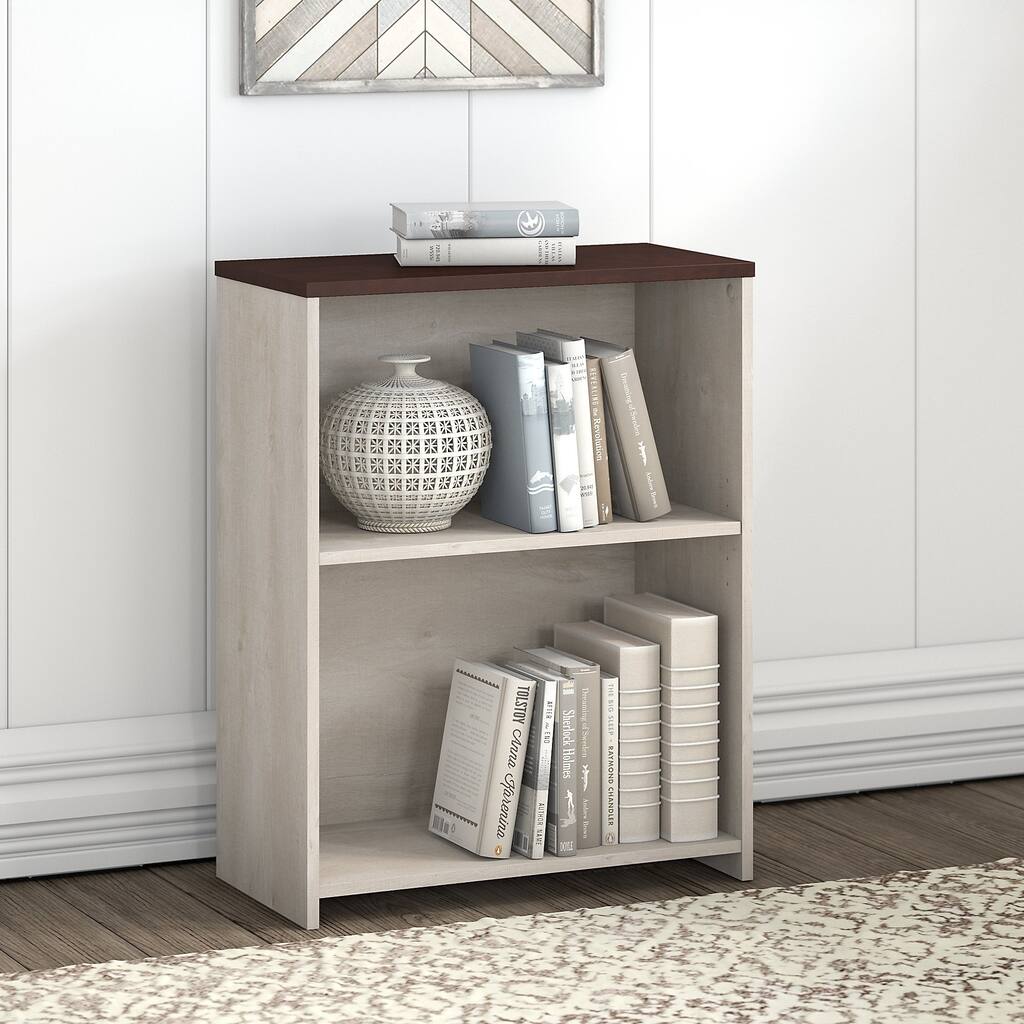 Bush Townhill 2 Shelf Bookcase in Washed Gray and Madison Cherry ...