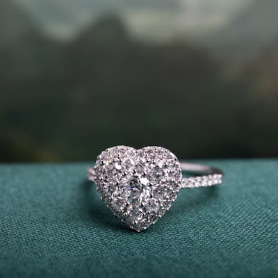 Miadora 1ct TDW Diamond Composite Heart Halo Engagement Ring 10k White Gold