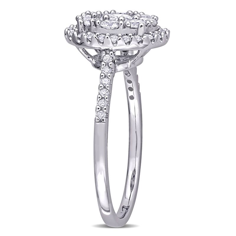 Miadora 10k White Gold 1ct TDW Diamond Composite Round Halo Engagement Ring