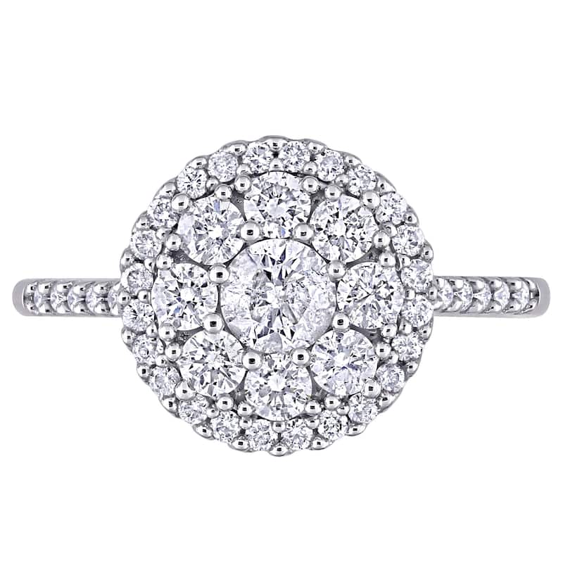 Miadora 10k White Gold 1ct TDW Diamond Composite Round Halo Engagement Ring