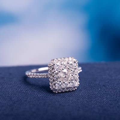 Miadora 10k White Gold 1ct TDW Diamond Composite Square Halo Engagement Ring