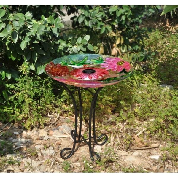 Shop Solar Floral Glass Hummingbird Bath With Stand Free