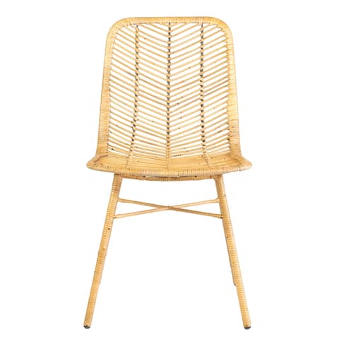 Rattan Dining Chair with Wrapped Metal Legs - Set of 2