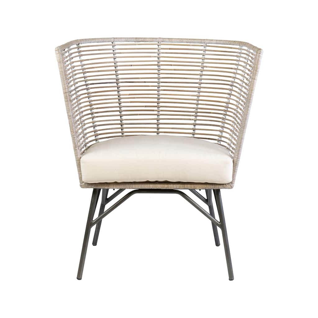 Natural Rattan And Iron Ivory Cushioned Barrel Chair by East at Main