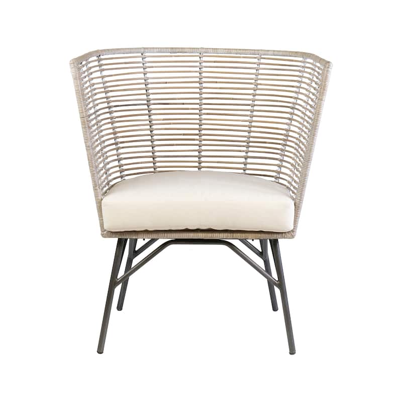 Natural Rattan And Iron Ivory Cushioned Barrel Chair by East at Main