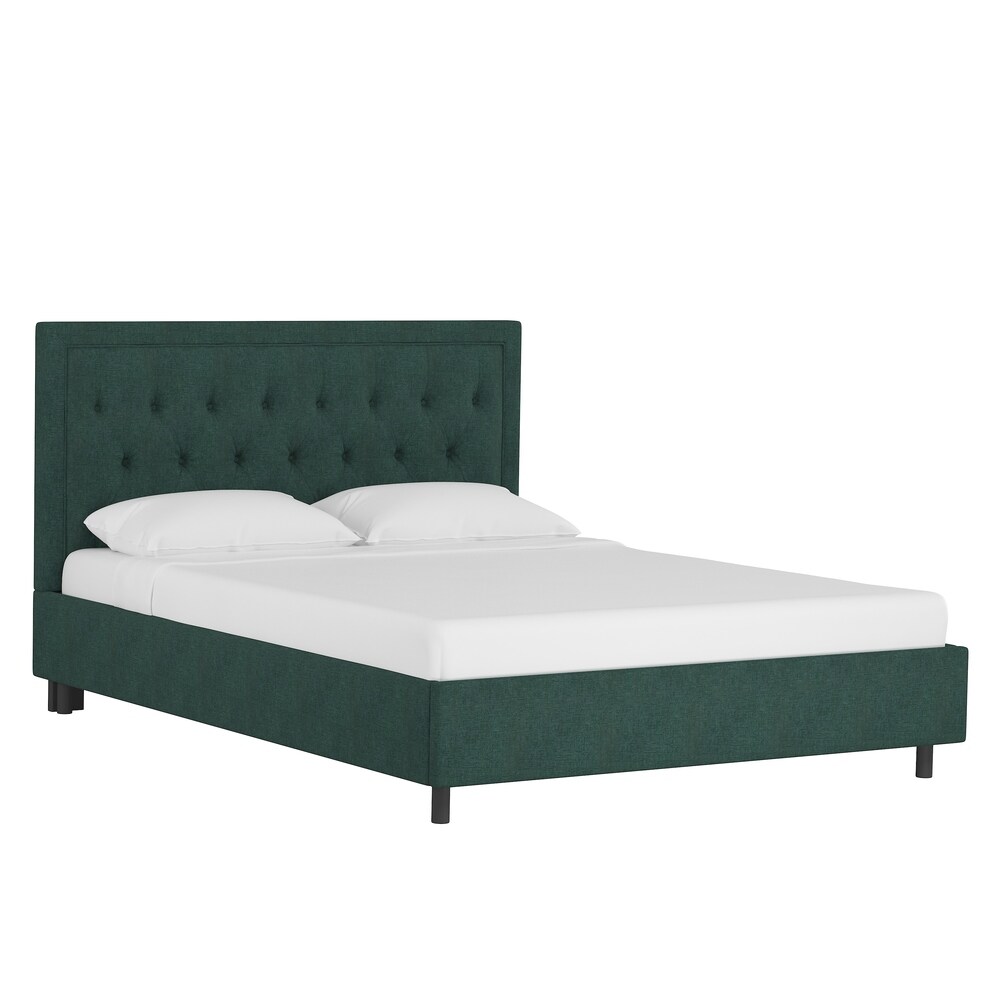 Skyline Furniture  Tufted Rectangle Platform Bed in Linen (Green - Twin - Standard/Upholstered)
