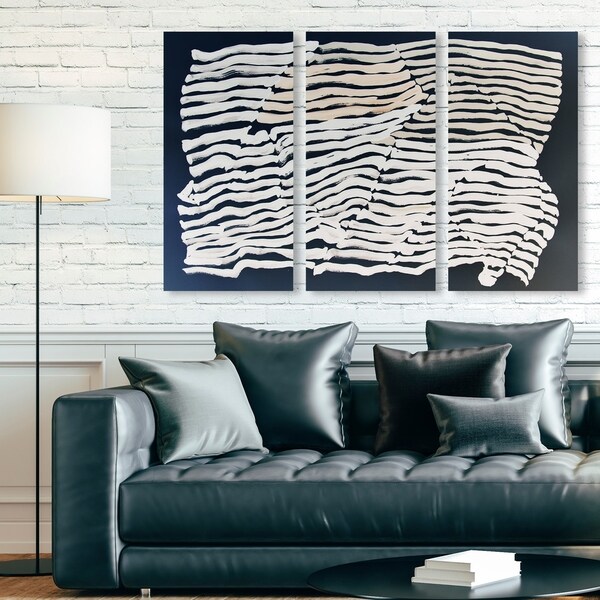Oliver Gal 'Invisible Insight Triptych' Abstract Wall Art Canvas Print Set - Black, White - 17 x 36 x 3 Panels