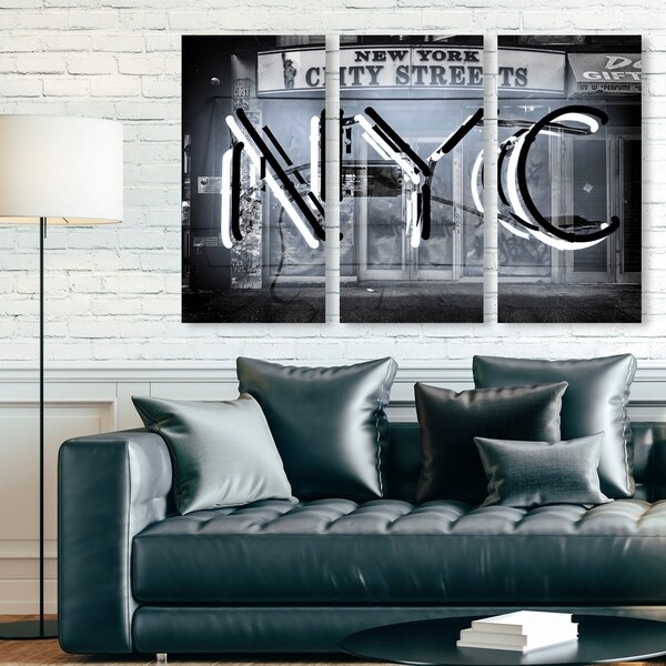 Oliver Gal 'NYC Triptych' Cities and Skylines Wall Art Canvas Print Set - Black, Gray - 17 x 36 x 3 Panels