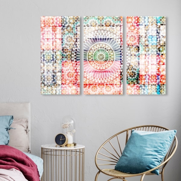 Oliver Gal 'Lionhearted Triptych' Abstract Wall Art Canvas Print Set - Red, Green - 17 x 36 x 3 Panels