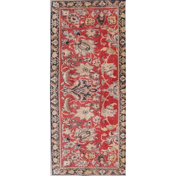 Vintage Oriental Hand Knotted Low Pile Tabriz Persian Wool Area Rug - 2'10" X 6'5"