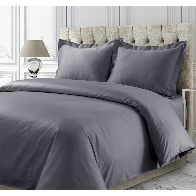 750 Thread Count Cotton Sateen Oversized Duvet Cover Set - Silver/Grey - King