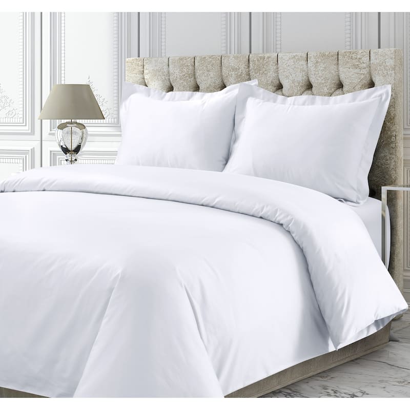 750 Thread Count Cotton Sateen Oversized Duvet Cover Set - White - King