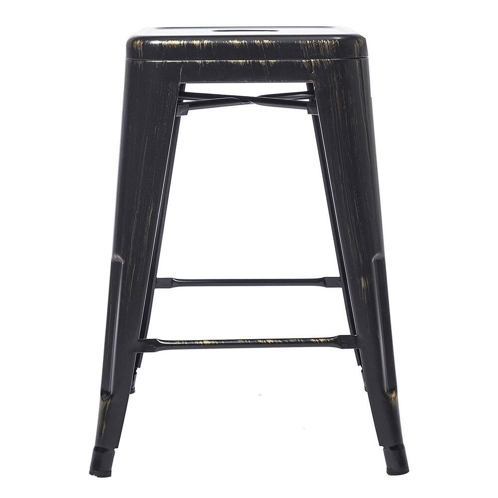 24 inches Stackable Industrial Golden Black Backless Kitchen Chair Island Indoor Outdoor Metal Barstools Set of 4 Bar Stools