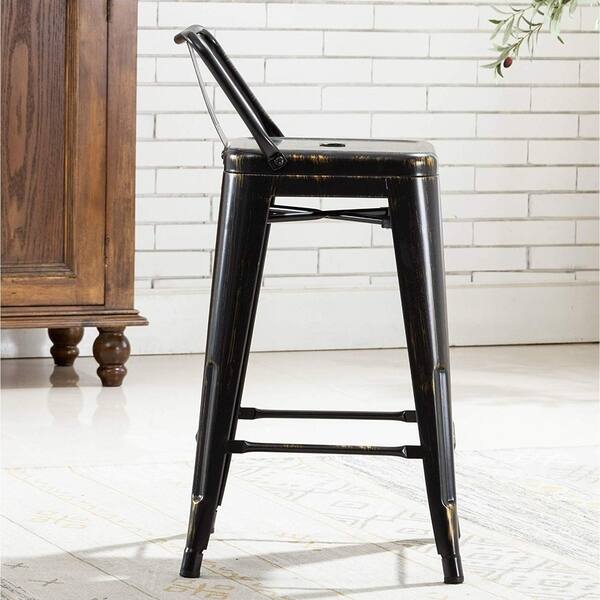 24 Inch Golden Black Distressed Kitchen Chic Indoor Outdoor Low Back Metal Counter Height Stool Set Of 4 Bar Stools 29027261 Low Back Metal Counter Height Stool Set