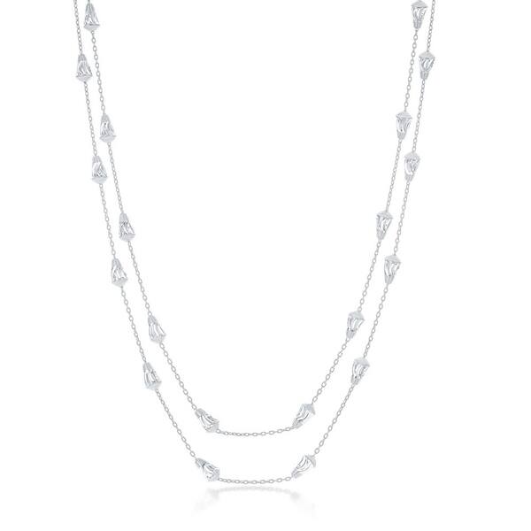 slide 1 of 2, La Preciosa Sterling Silver Rhodium/Gold//Rose Gold Plated Italian Diamond-Cut Cone/Bullet Shaped Beads 60'' Chain Necklace Rhodium Plated
