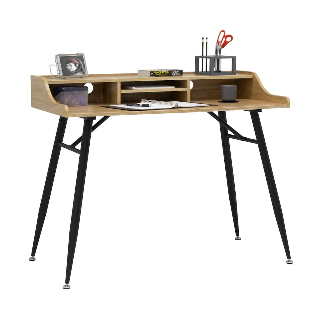 Calico Designs Woodford 45" Wide Modern, Secretary, Writing, Desk with Low Storage Hutch and Metal Tapered Legs